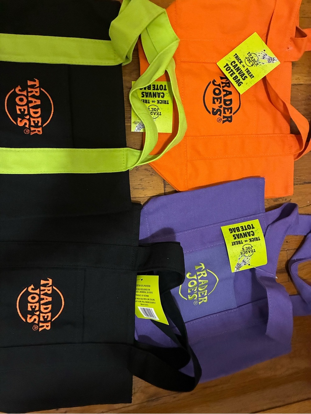 Trader Joeâs 2025 Halloween Tote Bag - Orange, Purple, Black with Lime Straps